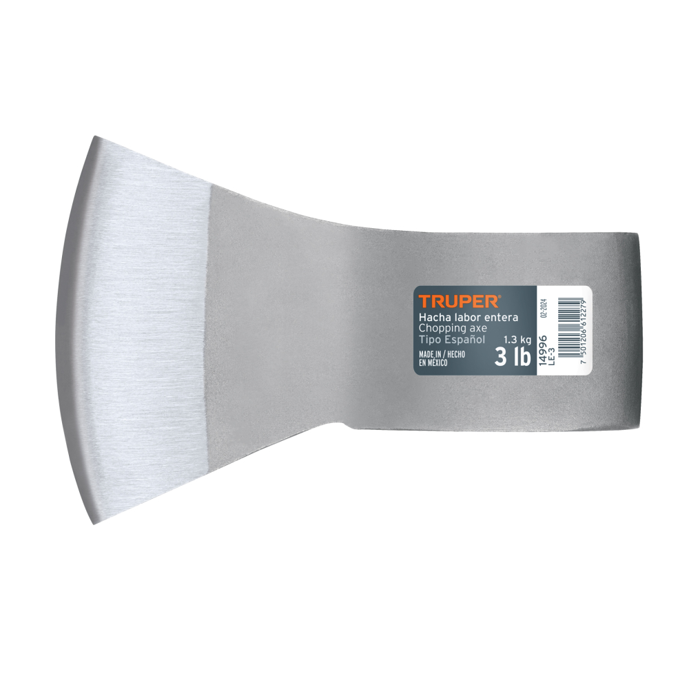 Hacha labor entera 3 lb, sin mango, TRUPER LE-3