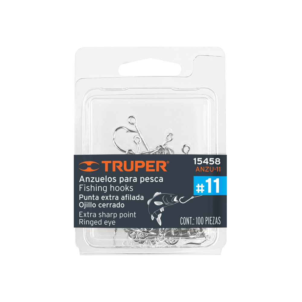 Blíster con 100 anzuelos para pesca # 11, TRUPER ANZU-11