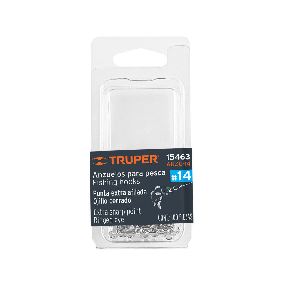 Blíster con 100 anzuelos para pesca # 14, TRUPER ANZU-14