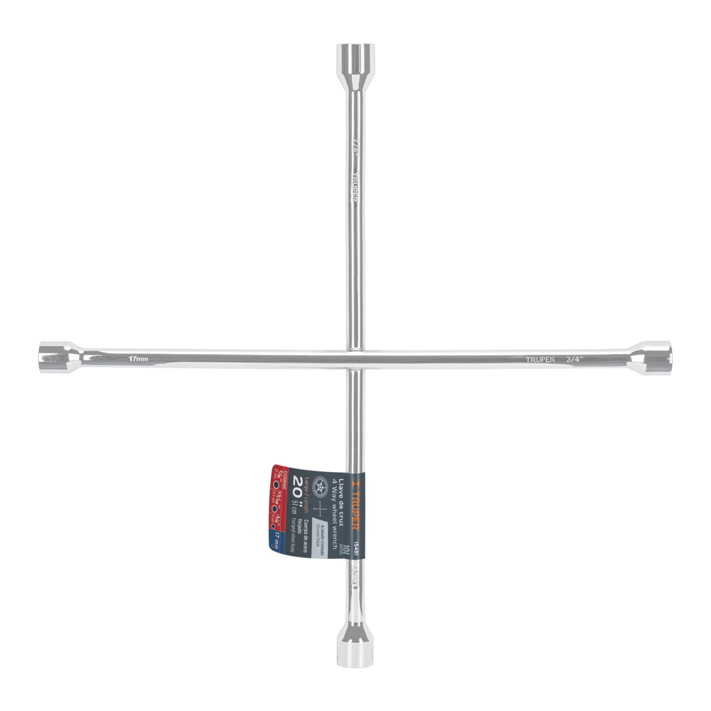 Llave de cruz 20' pulida y cromada, TRUPER LLCR-20
