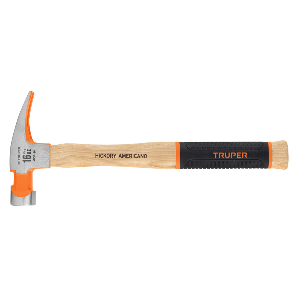 Martillo pulido 16 oz uña recta, mango hickory, TRUPER Grip MOR-16