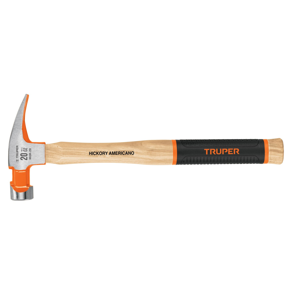 Martillo pulido 20 oz uña recta, mango hickory, Truper Grip MOR-20