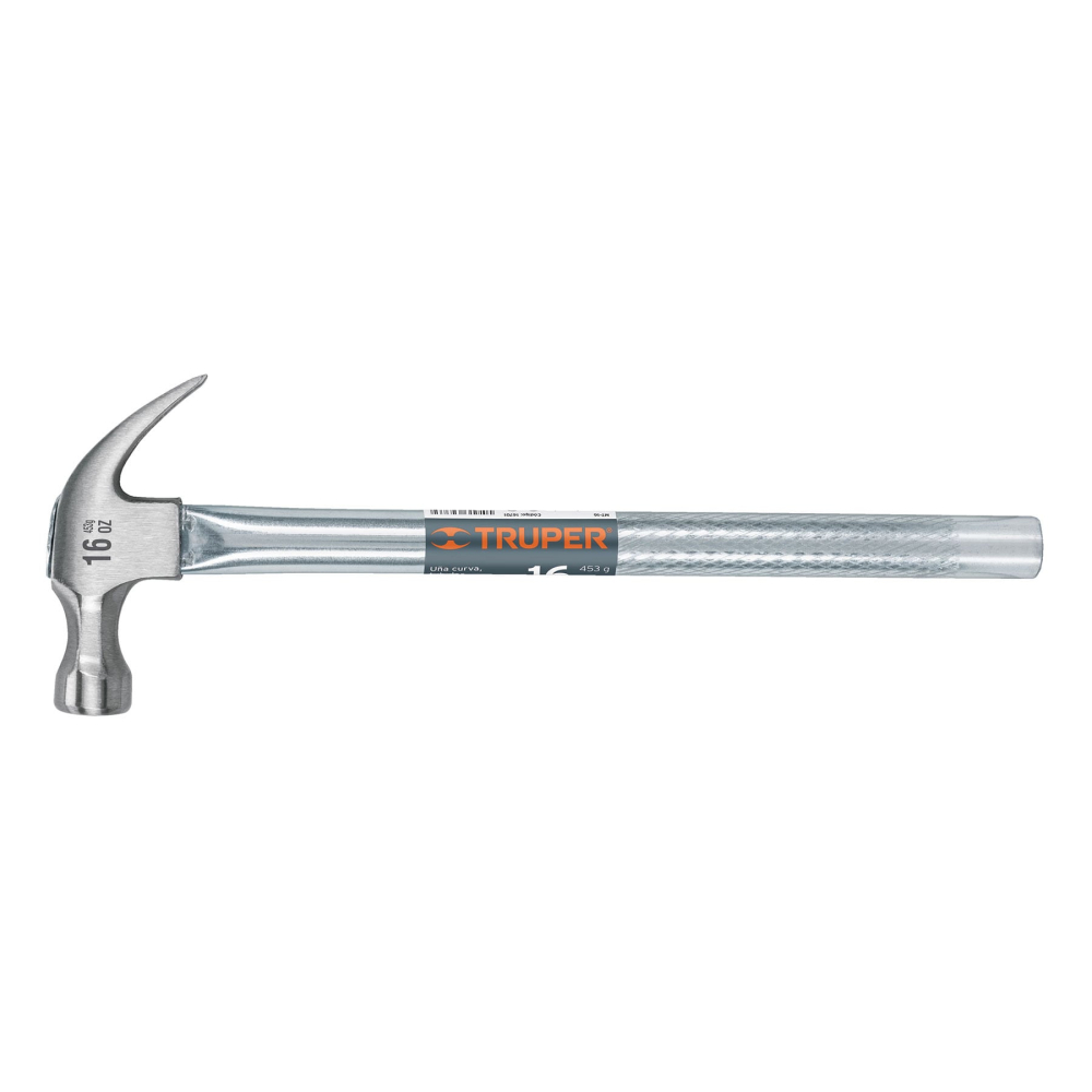 Martillo tubular pulido 16 oz uña curva, TRUPER MT-16