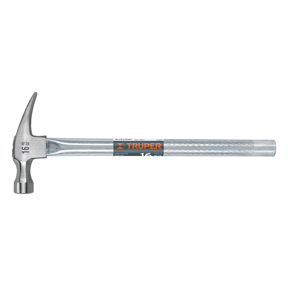 Martillo tubular pulido 16 oz uña recta, TRUPER MTR-16