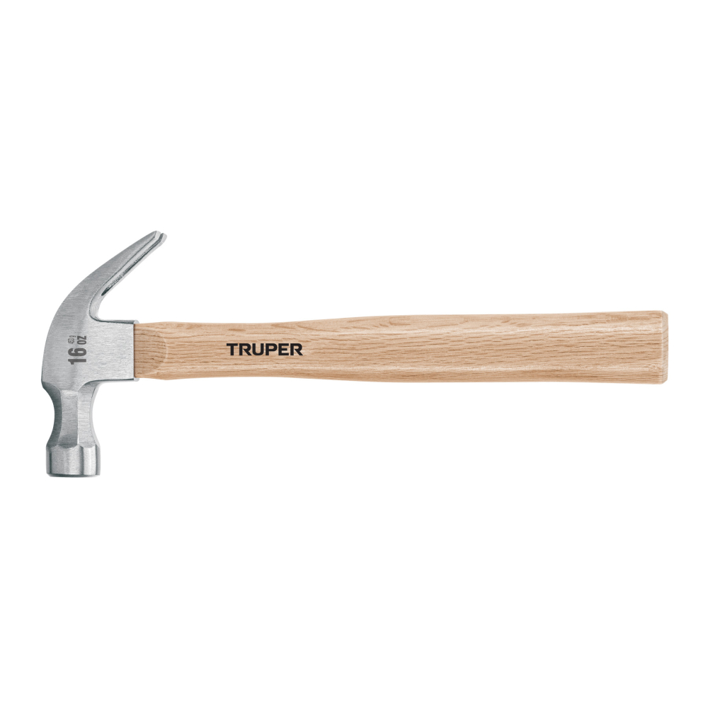 Martillo pulido, 16 oz, uña curva, mango madera, TRUPER MA-16