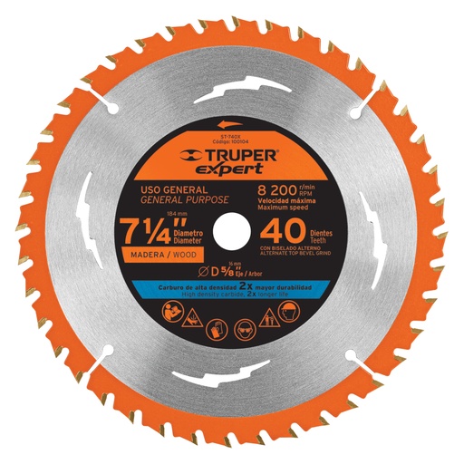 [100104] Disco sierra 7-1/4' p/madera, 40 dientes centro 5/8', Expert ST-740X