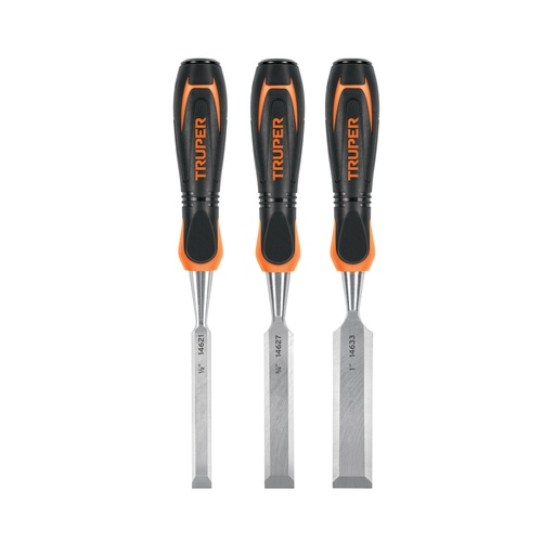 [17759] Juego de 3 formones mango Comfort Grip, TRUPER JFT-3