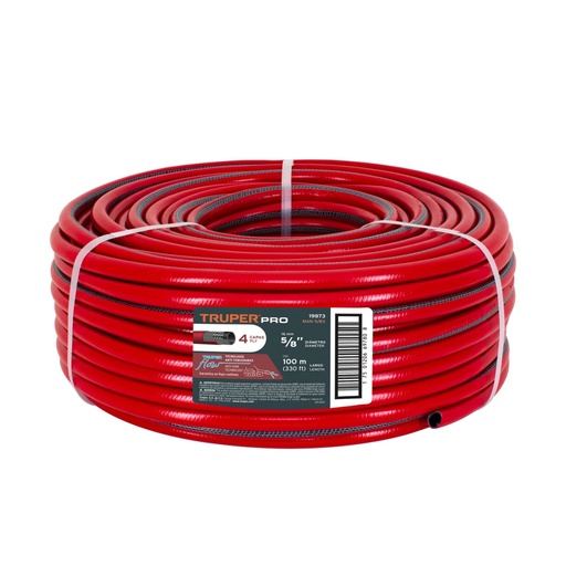 [19873] Metro de manguera 5/8' 4 capas en rollo de 100 m, TRUPER MAN-5/8X