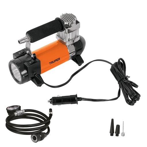 [19999] Inflador portátil 12 V para auto, con linterna LED, TRUPER COMP-12