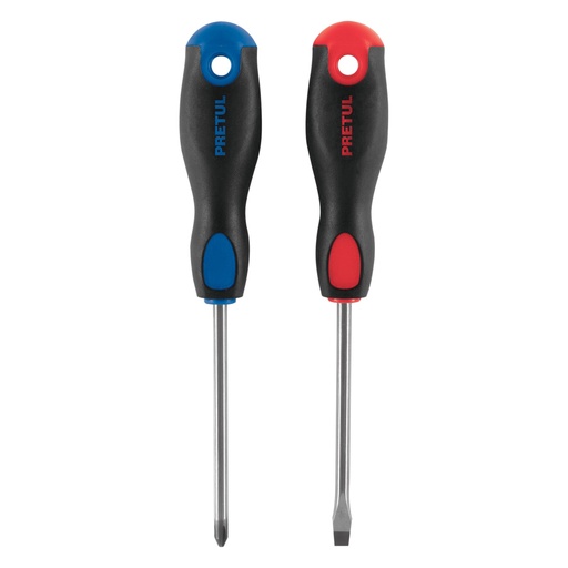 [20215] Dúo de desarmadores 1/4' x 4' mango Comfort Grip, PRETUL DUO-1/4X4BP