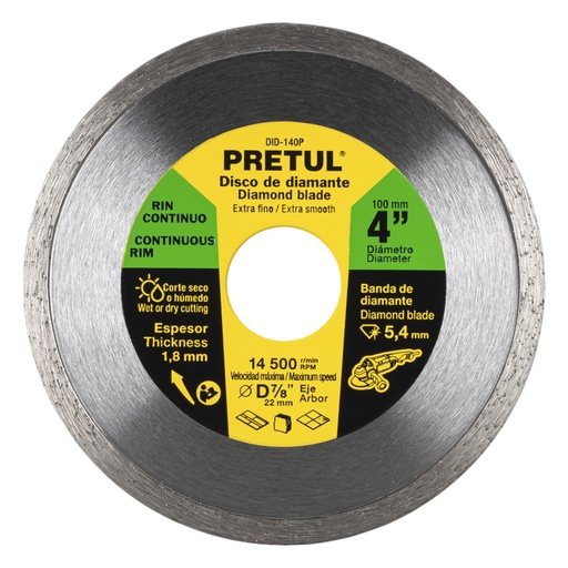 [21001] Disco de diamante de 4' x 1.8 mm, rin continuo, PRETUL DID-140P