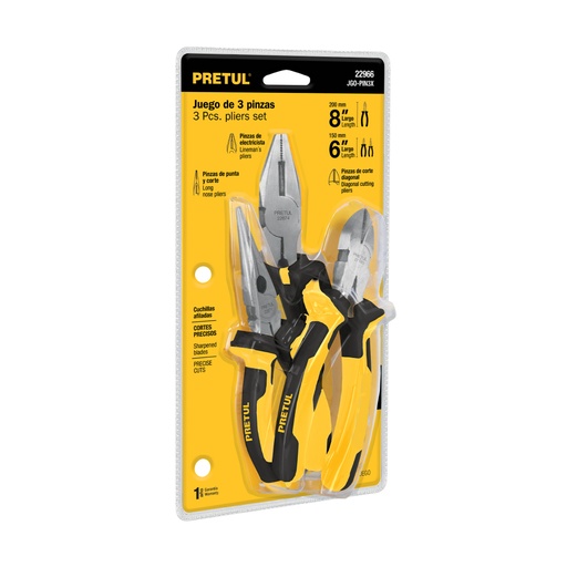 [22966] Juego de 3 pinzas 3 mango Comfort Grip, Pretul JGO-PIN3X