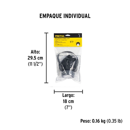 [23390] Respirador sin cartucho, 1 filtro, Pretul RES-1-P