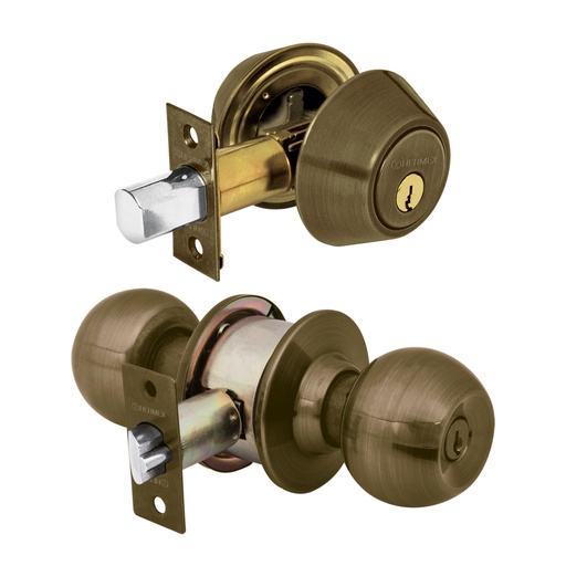 [23620] Combo cerraduras, llave-llave, latón antiguo, HERMEX BASIC CMB-22P