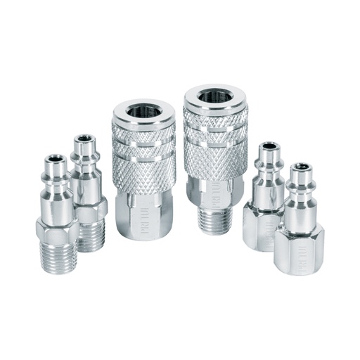 [27030] Juego de 4 conectores rápidos y 2 coples, de acero, PRETUL CORAL-6P