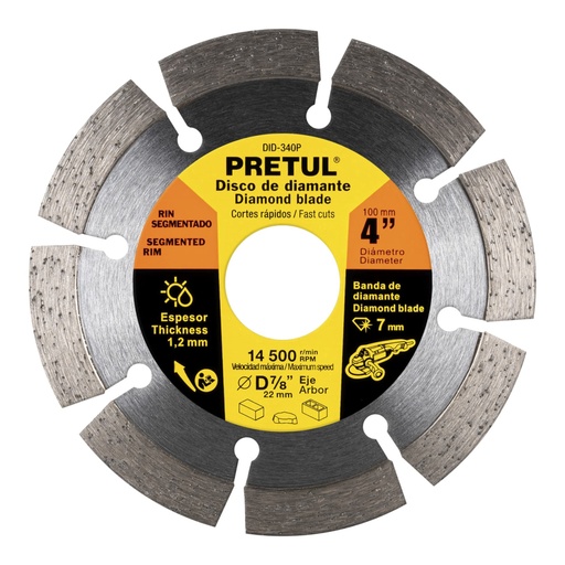 [27031] Disco de diamante de 4' x 1.2 mm rin segmentado, PRETUL DID-340P