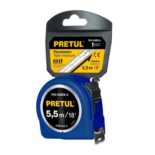 [28023] Flexómetro azul 6 m cinta 25 mm, en tarjeta, PRETUL PRO-55MEB-A