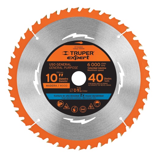 [100105] Disco sierra 10' para madera, 40 dientes centro 1', Expert ST-1040EX