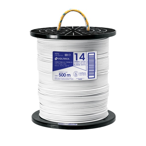[40112] Metro de cable THHW-LS 14 AWG blanco en carrete de 500 m CAB-14B-500