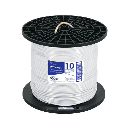 [40114] Metro de cable THHW-LS 10 AWG blanco en carrete de 500 m CAB-10B-500