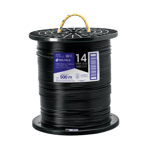[40116] Metro de cable THHW-LS 14 AWG negro en carrete de 500 m CAB-14N-500