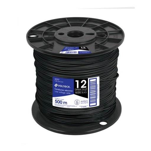[40117] Metro de cable THHW-LS 12 AWG negro en carrete de 500 m CAB-12N-500