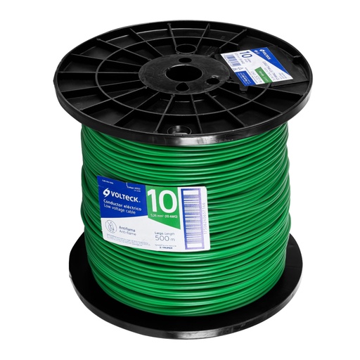 [40122] Metro de cable THHW-LS 10 AWG verde en carrete de 500 m CAB-10V-500