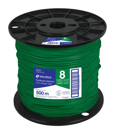 [40123] Metro de cable THHW-LS 8 AWG verde en carrete de 500 m CAB-8V-500