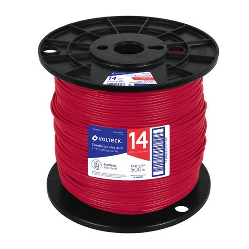 [40124] Metro de cable THHW-LS 14 AWG rojo en carrete de 500 m CAB-14R-500