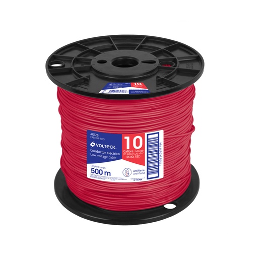 [40126] Metro de cable THHW-LS 10 AWG rojo en carrete de 500 m CAB-10R-500