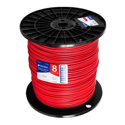 [40127] Metro de cable THHW-LS 8 AWG rojo en carrete de 500 m CAB-8R-500