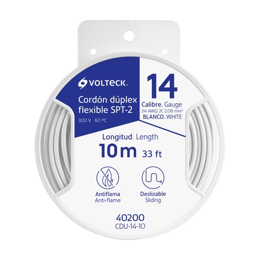 [40200] Carrete con 10 m cordón dúplex flexible SPT 14 AWG, VOLTECK CDU-14-10