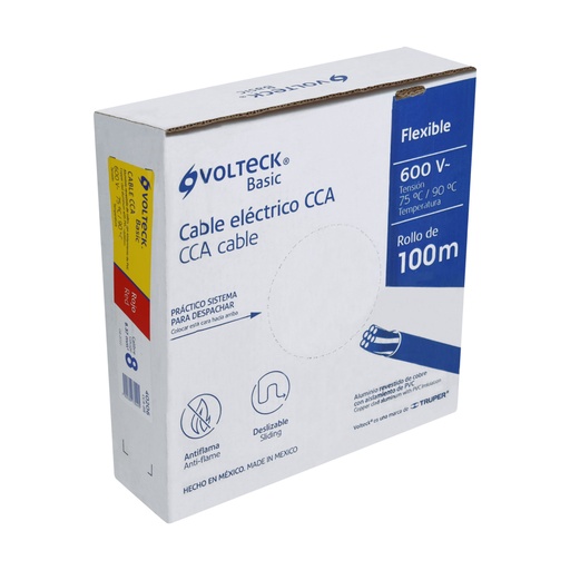 [40206] Rollo de 100 metros de cable THW CCA 8 AWG rojo, BASIC CCA-8R