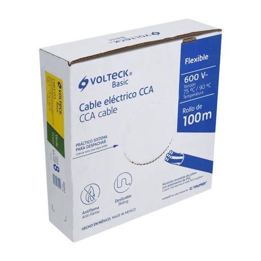 [40207] Rollo de 100 metros de cable THW CCA 8 AWG verde, BASIC CCA-8V