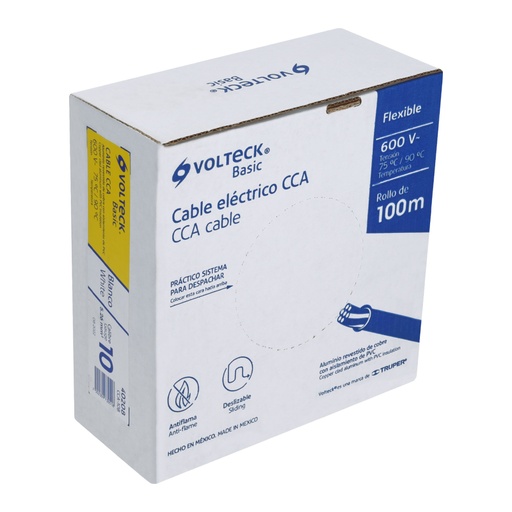 [40208] Rollo de 100 metros de cable THW CCA 10 AWG blanco, BASIC CCA-10B