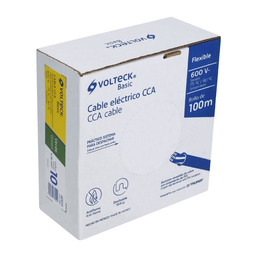 [40211] Rollo de 100 metros de cable THW CCA 10 AWG verde, BASIC CCA-10V