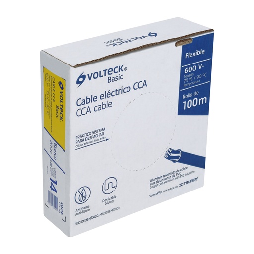 [40216] Rollo de 100 metros de cable THW CCA 14 AWG blanco, BASIC CCA-14B