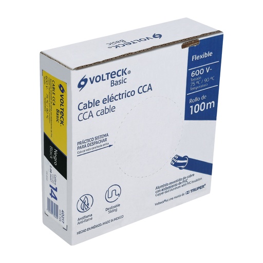 [40217] Rollo de 100 metros de cable THW CCA 14 AWG negro, BASIC CCA-14N