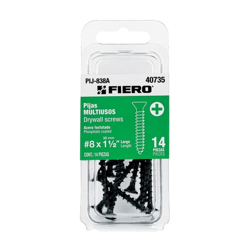 [40735] Blíster 14 pijas #8 x 1-1/2'cabeza plana phillips multiusos PIJ-838A