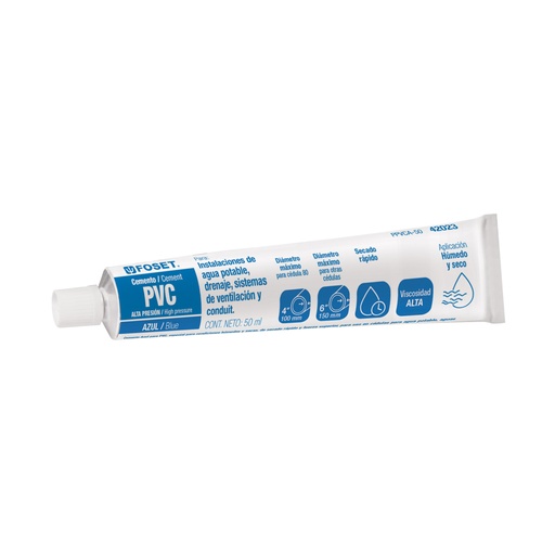 [42023] Cemento p/PVC, azul, alta presión, tubo 50ml, FOSET PPVCA-50