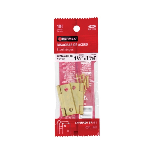 [43206] Bolsa con 2 bisagras rectangulares 1-1/2', acero latonado BR-151B