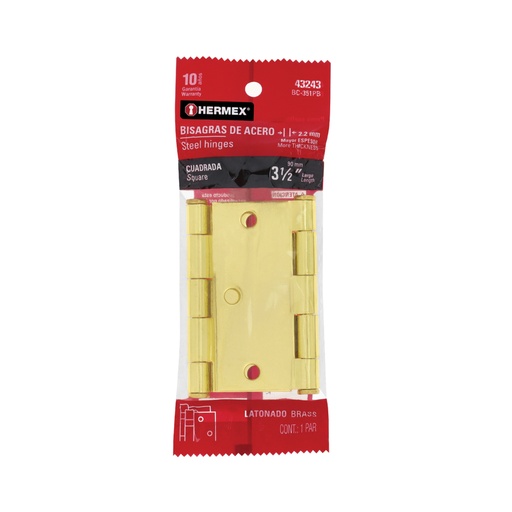 [43243] Bolsa c/2 bisagras cuadradas 3-1/2', latonado, cabeza plana BC-351PB