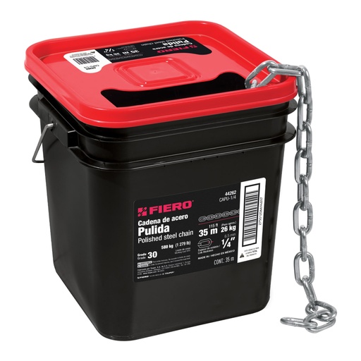 [44262] Metro de cadena pulida de 1/4', 35 m en cubeta, FIERO CAPU-1/4