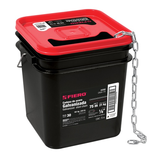 [44269] Metro de cadena galvanizada de 1/8', 75 m en cubeta, FIERO CAGA-1/8