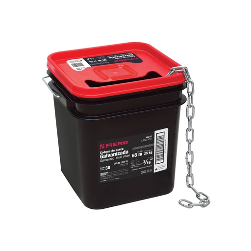 [44270] Metro de cadena galvanizada de 3/16', 65 m en cubeta, FIERO CAGA-3/16