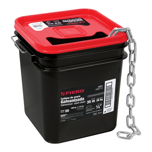 [44271] Metro de cadena galvanizada de 1/4', 35 m en cubeta, FIERO CAGA-1/4