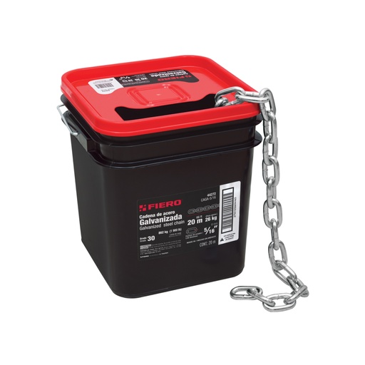 [44272] Metro de cadena galvanizada de 5/16', 20 m en cubeta, FIERO CAGA-5/16
