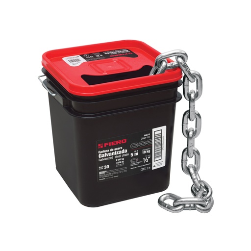 [44274] Metro de cadena galvanizada de 1/2', 5 m en cubeta, FIERO CAGA-1/2