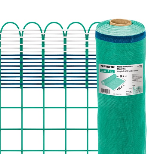 [44955] Rollo de 30 m x 1.5 m de malla mosquitera plástica verde TEMO-15PV