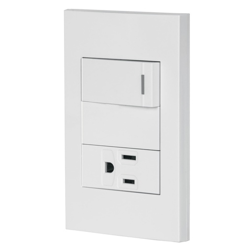 [45590] Placa armada 1 interruptor,1 contacto,1mod, Española, blanco PA-APCO1-EB